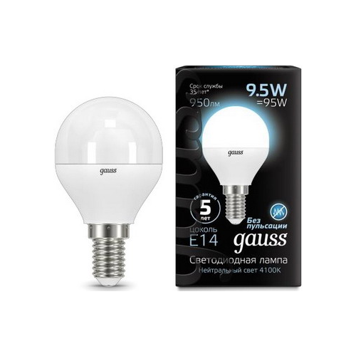 Лампа GAUSS LED Globe E 14 9.5W 4100 K 105101210