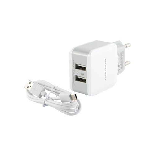 СЗУ Red Line 2 USB (модель NC-2.4A) 2.4A и кабель Type-C белый