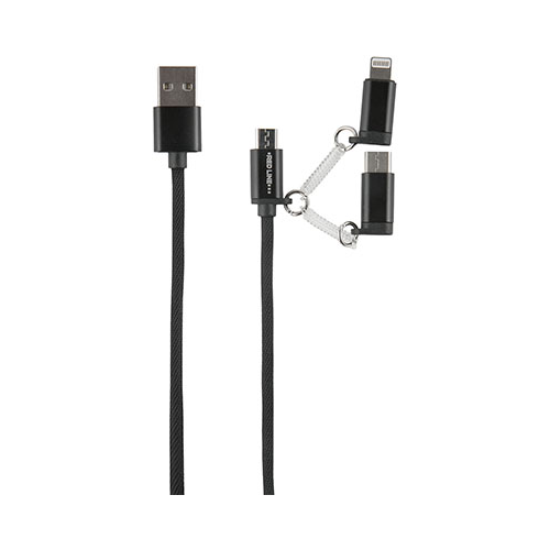 Кабель Red Line LX09 3 in 1 USB-micro USB и 8pin (Lightning) и Type-C 2A нейлон. оплетка черный