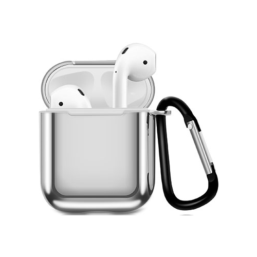 Чехол для наушников Eva Apple AirPods 1/2 с карабином - Серебристый (CBAP07S)