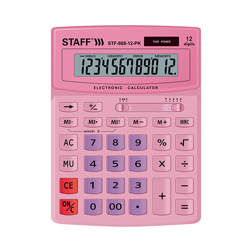 Калькулятор настольный Staff STF-888-12-PK (200х150мм) 12 разрядов двойное питание РОЗОВЫЙ 250452