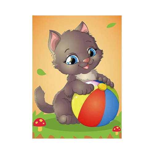 Алмазная мозаика Цветной ''Котенок с мячом'' (17х22) x007
