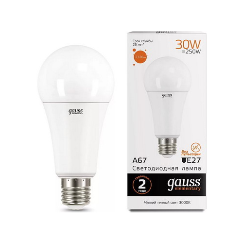 Лампа GAUSS LED Elementary A 67 30 W E 27 3000 K 73219