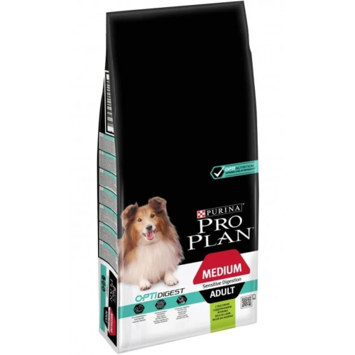 Сухой корм ProPlan для взрослых собак средних пород с чувствительным пищеварением, ягненок/рис, 14кг