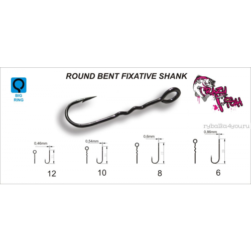 Одинарный крючок Crazy Fish Round Bent Fixative Shank ( упаковка 15 шт) (Размер: RBFS-12)