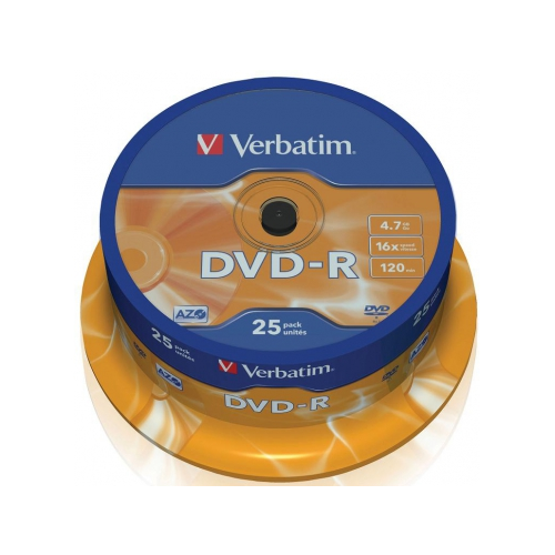 Оптический диск Verbatim DVD-R 4.7 Gb, 16x, Cake Box (25шт) 43522