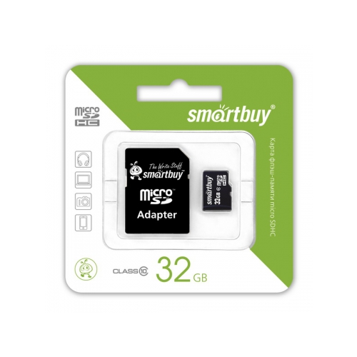 Карта памяти SmartBuy microSDHC Class 10 32GB, SD-адаптер SB32GBSDCL10-01