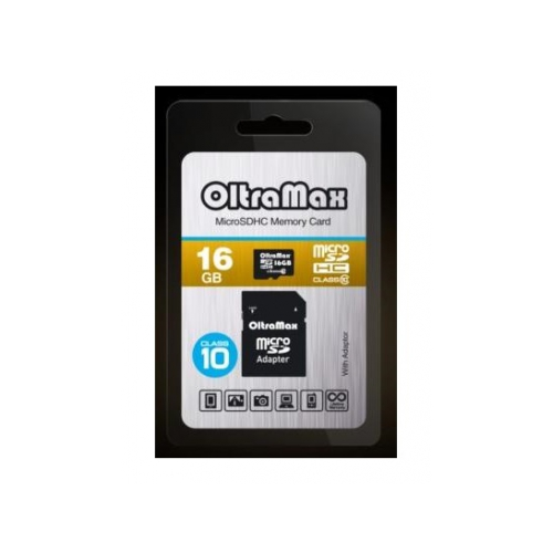 Карта памяти OltraMax- MicroSDHC 16GB Class10 + адаптер SD