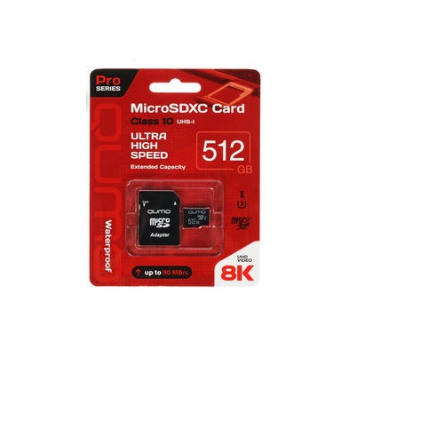 Карта памяти Qumo microSDXC 512 ГБ (QM512GMICSDXC10U3) SD adapter