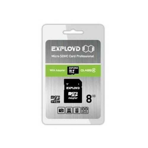 Карта памяти EXPLOYD 8Gb microSDHC Class 4, SD adapter