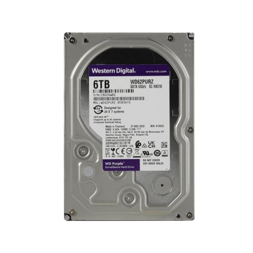 Жесткий диск Purple SATA-III, 6000Gb, 5400rpm,128Mb WD62PURX