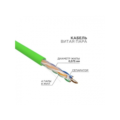 Кабель нарезной витая пара Rexant 01-0071 U/UTP CAT6 23AWG зеленый