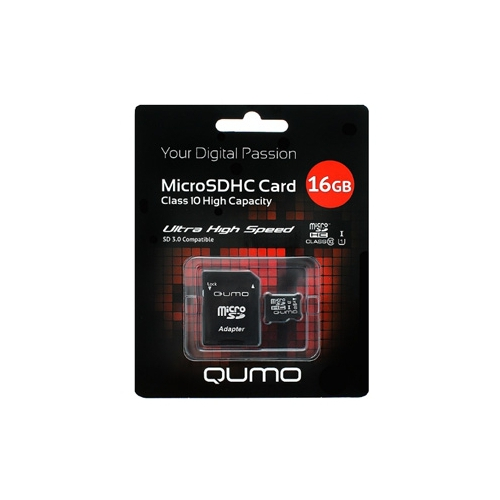 Карта памяти Qumo microSDHC class 10 UHS-I U1 16GB + SD adapter QM16GMICSDHC10U1