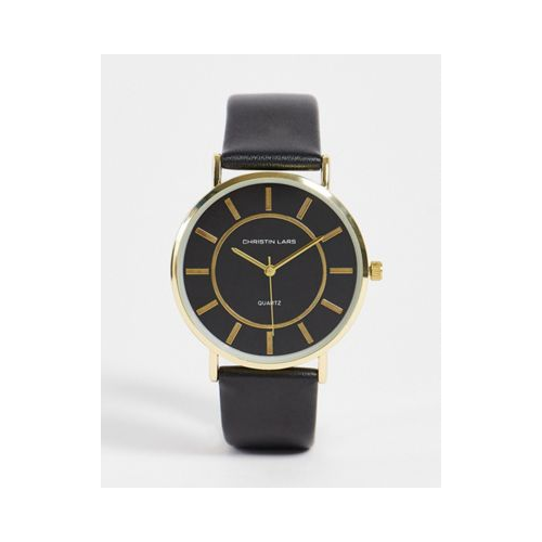 Мужские минималистичные часы с большим циферблатом черного цвета Christian Lars Золотистый