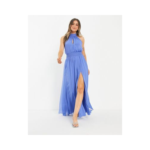 Мягкое голубое платье макси с высоким воротом и присборенной талией ASOS DESIGN-Multi