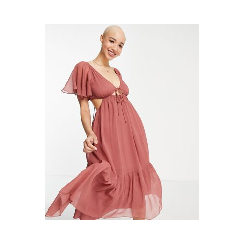 Мягкое ярусное платье миди розового цвета с завязкой спереди ASOS DESIGN-Розовый