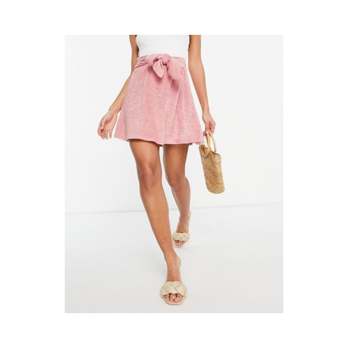 Махровая мини-юбка с завязкой нежно-розового цвета ASOS DESIGN-Розовый