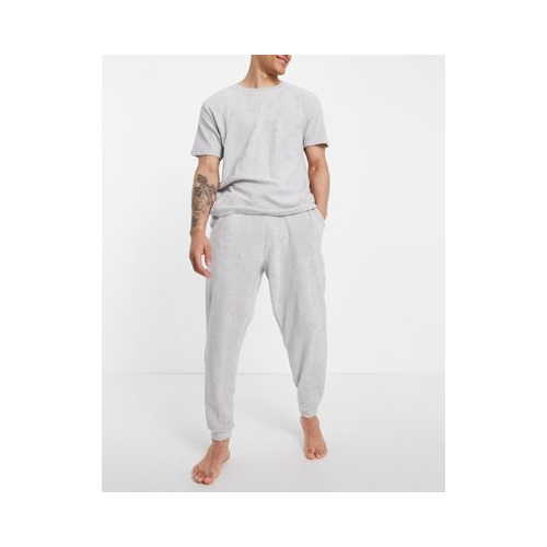 Махровый пижамный комплект для дома из футболки и джоггеров серого цвета ASOS DESIGN