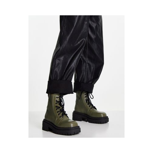 Массивные кожаные ботинки цвета хаки на шнуровке Topshop Ariana-Зеленый
