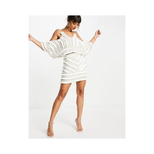 Мини-юбка с линейным принтом и бахромой от комплекта ASOS DESIGN Белый