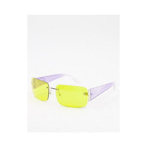 Модные прямоугольные очки без оправы с декоративной отделкой на дужках и желтыми стеклами ASOS DESIGN Многоцветный