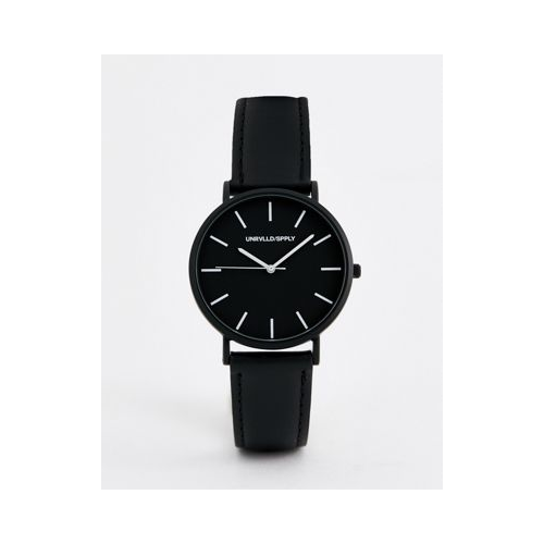 Монохромные классические часы с кожаным ремешком ASOS DESIGN-Черный цвет