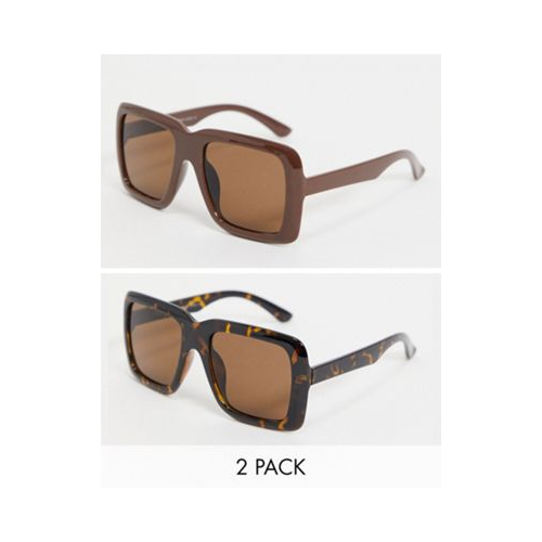 Набор из 2 солнцезащитных очков в крупной квадратной оправе с черепаховым принтом и коричневыми и светло-коричневыми стеклами SVNX-Коричневый цвет