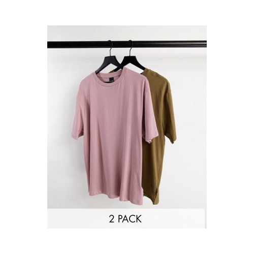 Набор из 2 свободных футболок розовато-лилового и коричневого цвета Only & Sons Essentials-Multi