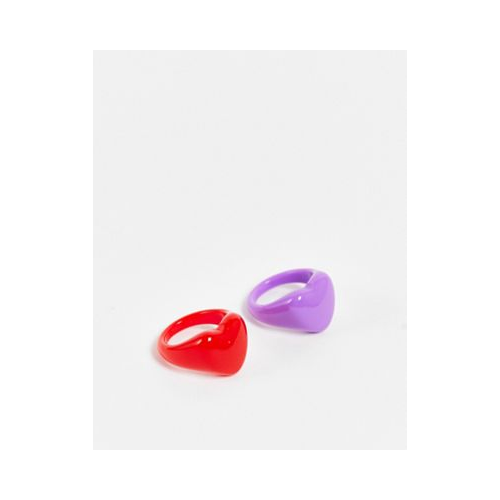 Набор из 2 пар массивных колец в форме сердец фиолетового и красного цветов Pieces Разноцветный