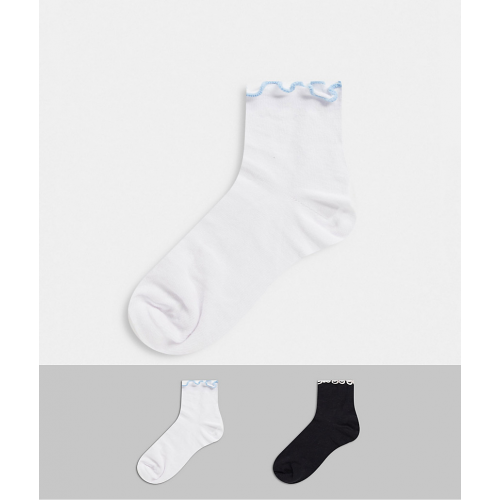 Набор из 2 пар коротких носков с синими оборками по верхнему краю ASOS DESIGN Многоцветный