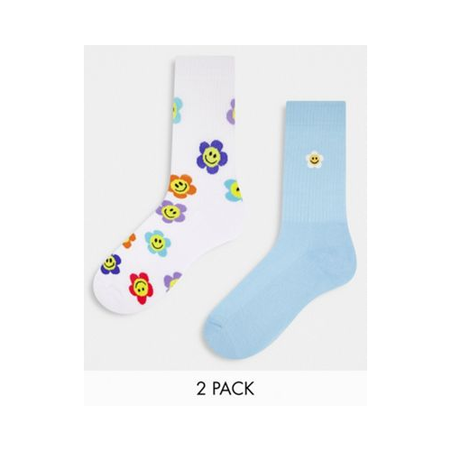 Набор из 2 пар спортивных носков с вышитыми цветами ASOS DESIGN Разноцветный