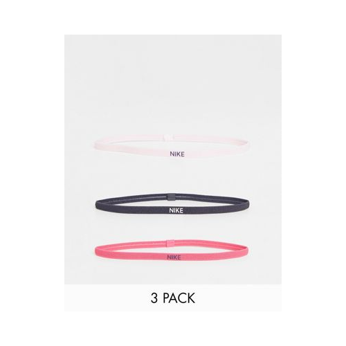 Набор из 3 эластичных повязок на голову в розовых цветах с логотипом Nike-Черный