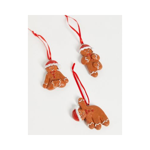 Набор из 3 новогодних елочных игрушек в виде имбирных человечков в позах йоги Sass & Belle-Коричневый цвет
