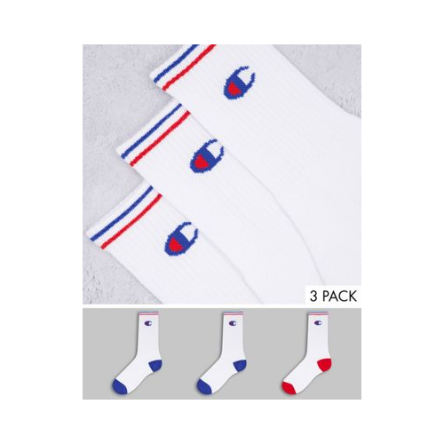 Набор из 3 пар белых носков с логотипом и синей и красной пяткой Champion