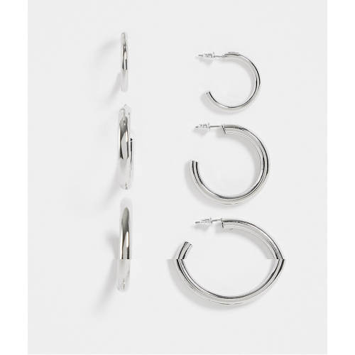 Набор из 3 пар серебристых массивных серег-колец с трубчатым дизайном Topshop