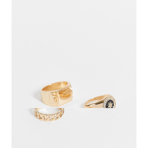 Набор из 3 золотистых колец разной формы с кольцом в виде цепочки и кольцами-печатками ASOS DESIGN