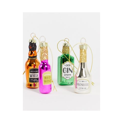 Набор из 4 новогодних елочных украшений в форме бутылок с напитками Sass & Belle Разноцветный