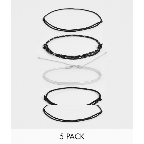 Набор из 5 браслетов-шнурков черного и серебристого цвета ASOS DESIGN