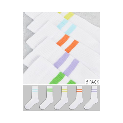 Набор из 5 пар белых спортивных носков с цветными полосками ASOS DESIGN