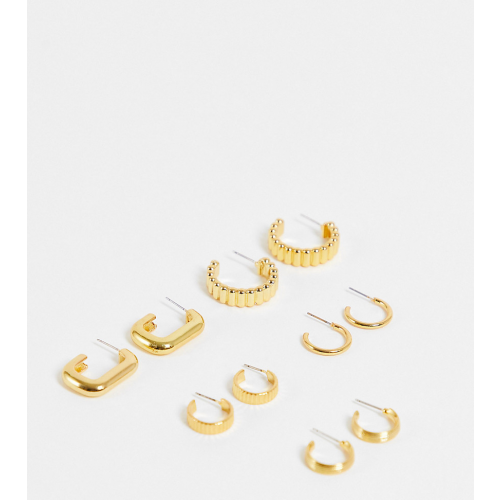 Набор из 5 пар серег-колец с позолотой 14 карат и минималистичной фактурой ASOS DESIGN Золотистый