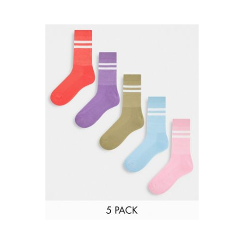 Набор из 5 пар спортивных носков пастельных оттенков в стиле колор блок ASOS DESIGN Разноцветный