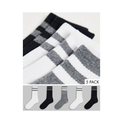 Набор из 5 пар спортивных носков с полосками Brave Soul-Черный цвет