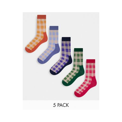 Набор из 5 пар спортивных носков в клетку тартан ASOS DESIGN Разноцветный