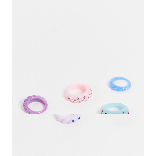 Набор из 5 пластиковых колец с кристаллами и перекрученным дизайном ASOS DESIGN Разноцветный