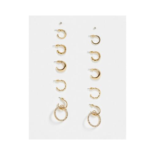 Набор из 6 пар золотистых колец разного дизайна со стразами ASOS DESIGN