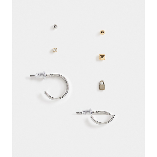 Набор из 8 непарных серег-колец и серег-гвоздиков серебристого цвета с гладким дизайном Topshop-Multi
