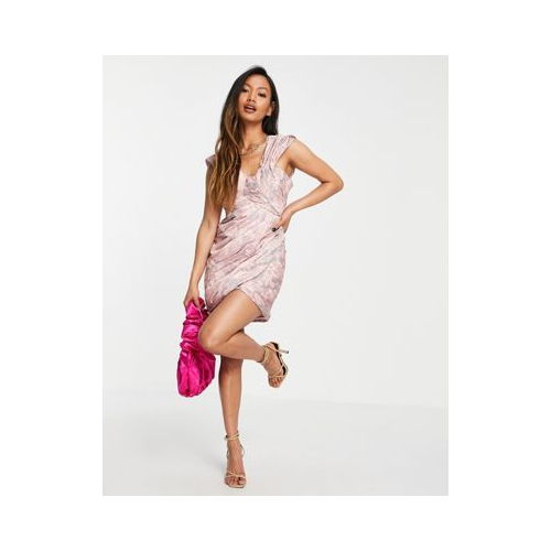 Нежно-розовое фактурное платье мини на одно плечо со сборками ASOS DESIGN-Multi