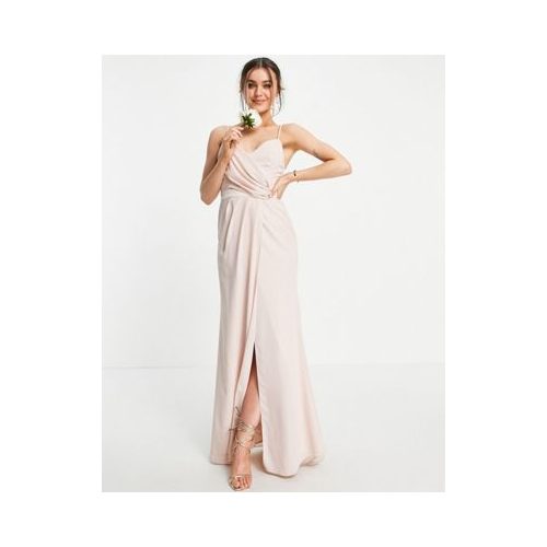 Нежно-розовое платье макси на бретельках, с драпировкой и запахом ASOS DESIGN Bridesmaid-Розовый цвет