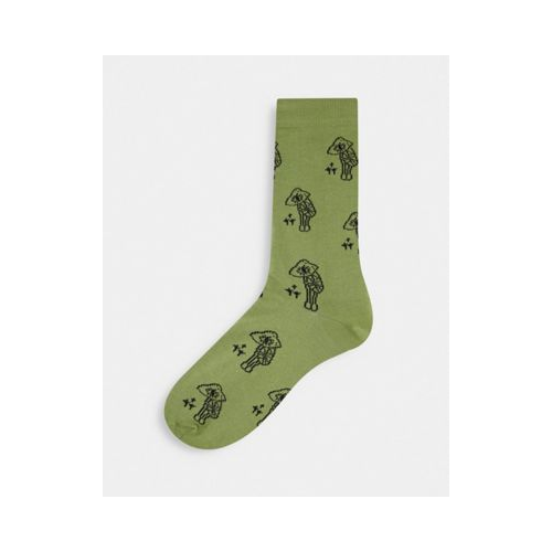 Носки цвета хаки до щиколотки с рисунком грибов с глазами ASOS DESIGN-Зеленый