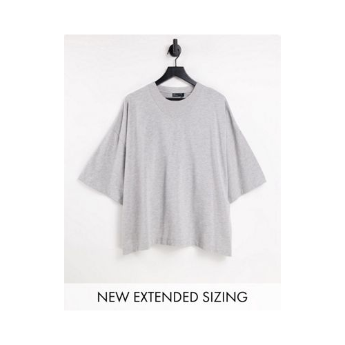 Oversized-футболка серого меланжевого цвета с оригинальной горловиной и рукавами до локтя ASOS DESIGN